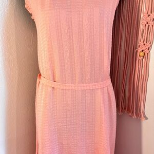 LOFT Blush Pink Textured Midi Dress with Self-Tie Belt